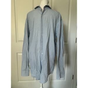 Hugo Boss Slim Fit Men’s Dress Shirt 17.5 | Blue Geometric Print Long Sleeve